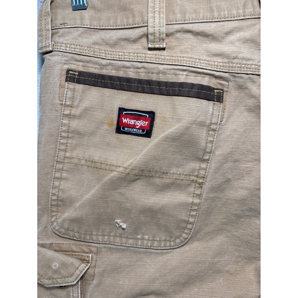 Wrangler Workwear Mens Tan Ripstop Cargo Pants Straight Leg Utility 36x31 - Picture 7 of 9